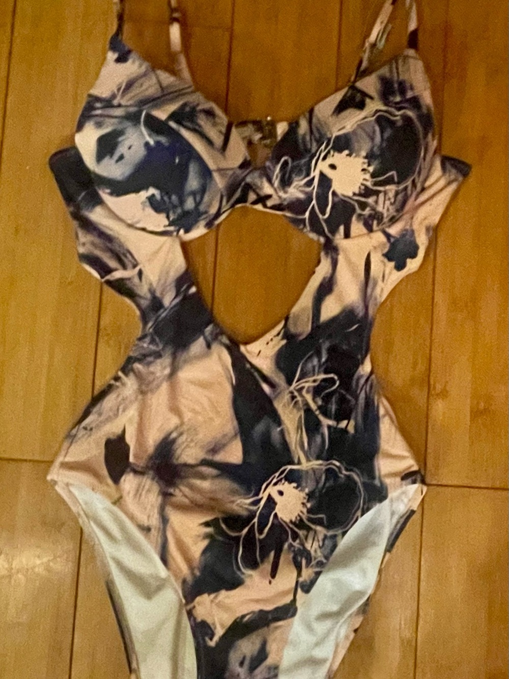 Fashion Nova coral and Navy Floral Cutout One-Piece Swim Bodysuit